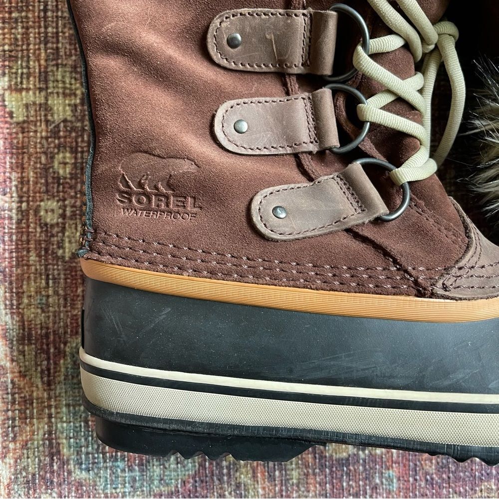 Sorel Joan of Arc Dark Brown Fur-Lined Boots Tobacco Sanguine Women’s 9.5 - Picture 2 of 12